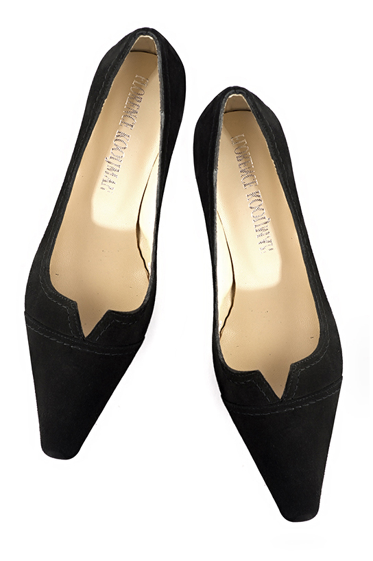 Matt black women's dress pumps,with a square neckline. Tapered toe. Medium block heels. Top view - Florence KOOIJMAN
